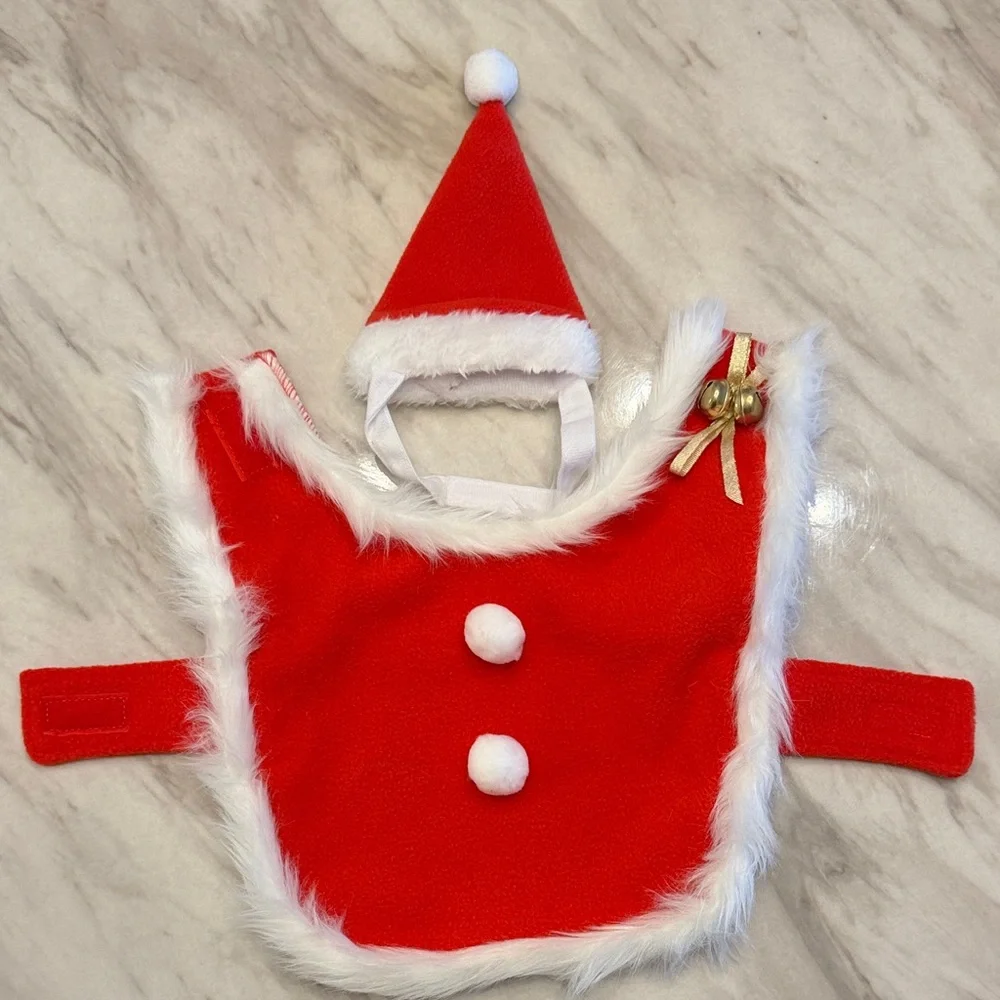 Cat Christmas Costume Adjustable Cute Santa Pet Cape Cat Santa Clothes with Bell